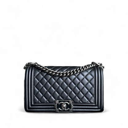 Chanel Boy Medium - 25CM Quilted Calfskin Black Limited Edition Ruthenium Silver Hardware Series 20