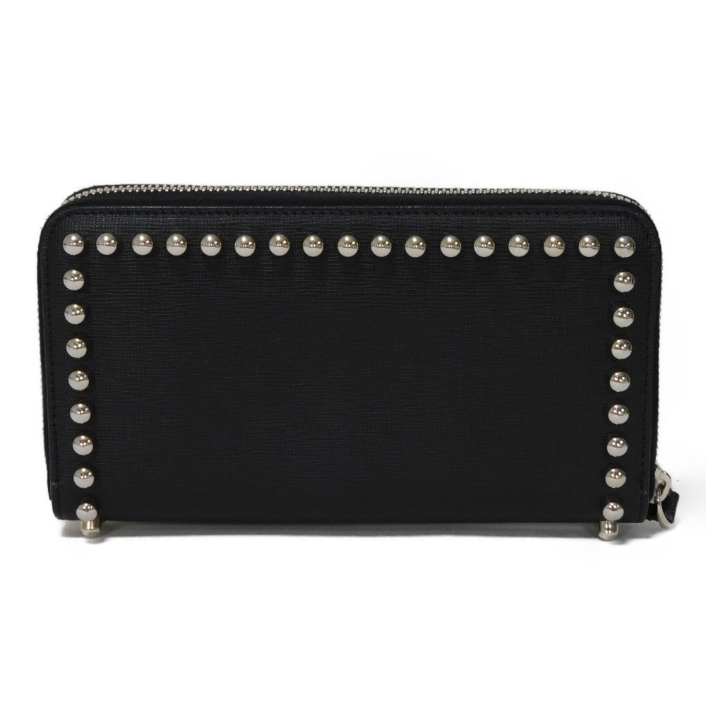 FENDI Long Wallet Purse 8M0299 Calf leather x fur black Studs Karl Lagerfeld Zip Around Wallet Women