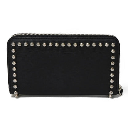FENDI Long Wallet Purse 8M0299 Calf leather x fur black Studs Karl Lagerfeld Zip Around Wallet Women