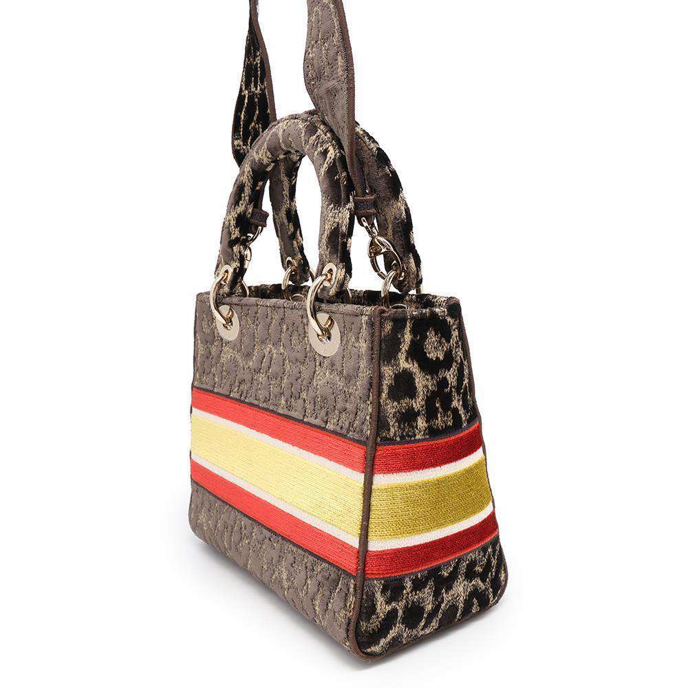 Dior Lady Dee Light Leopard Brown/Red/Yellow Velour Size Medium