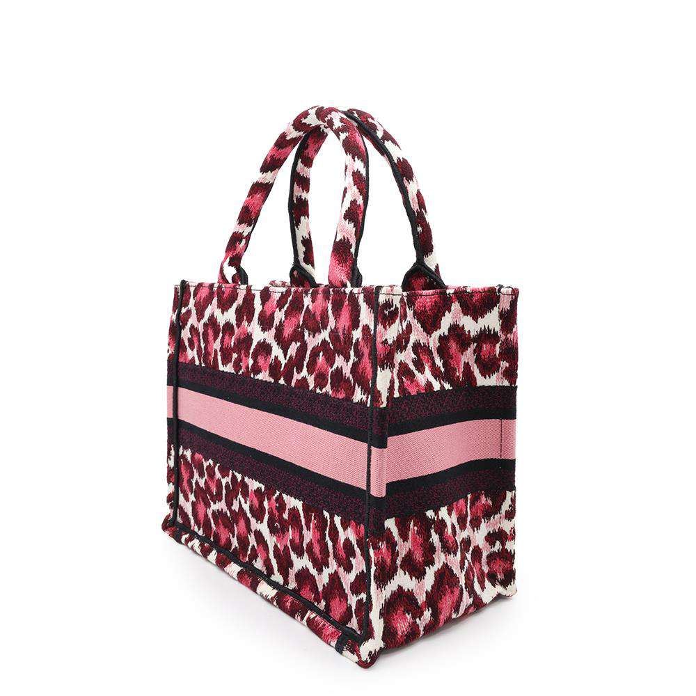 Dior Book Tote Leopard Pink Canvas Size Small