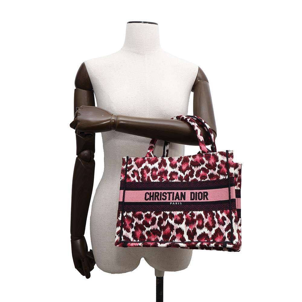 Dior Book Tote Leopard Pink Canvas Size Small