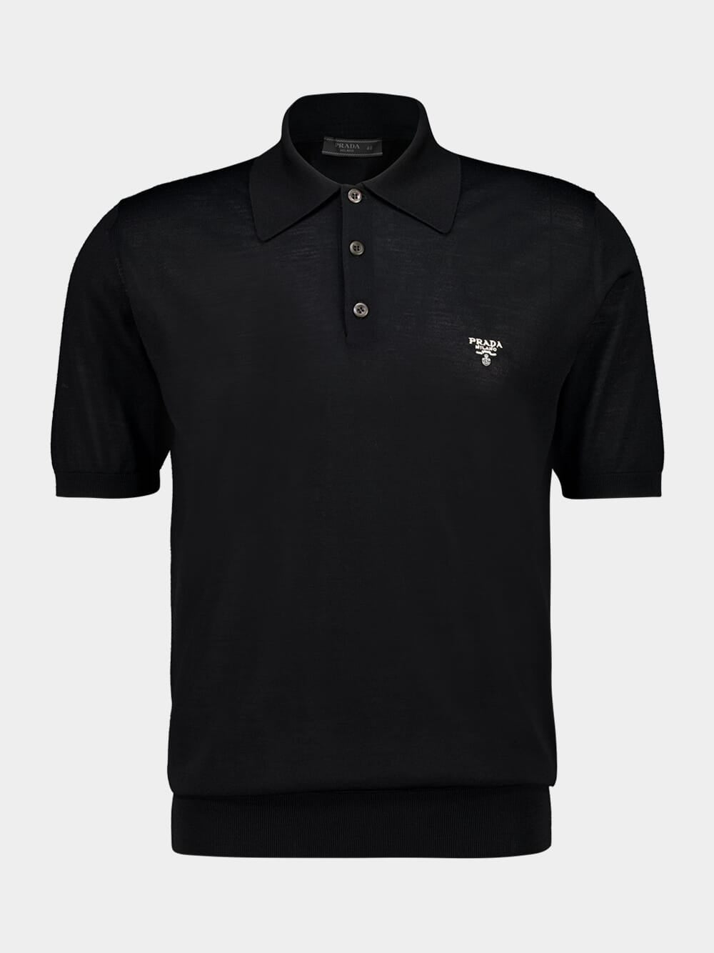Black Superfine Wool Polo Shirt