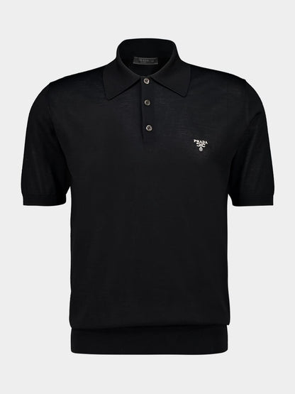 Black Superfine Wool Polo Shirt