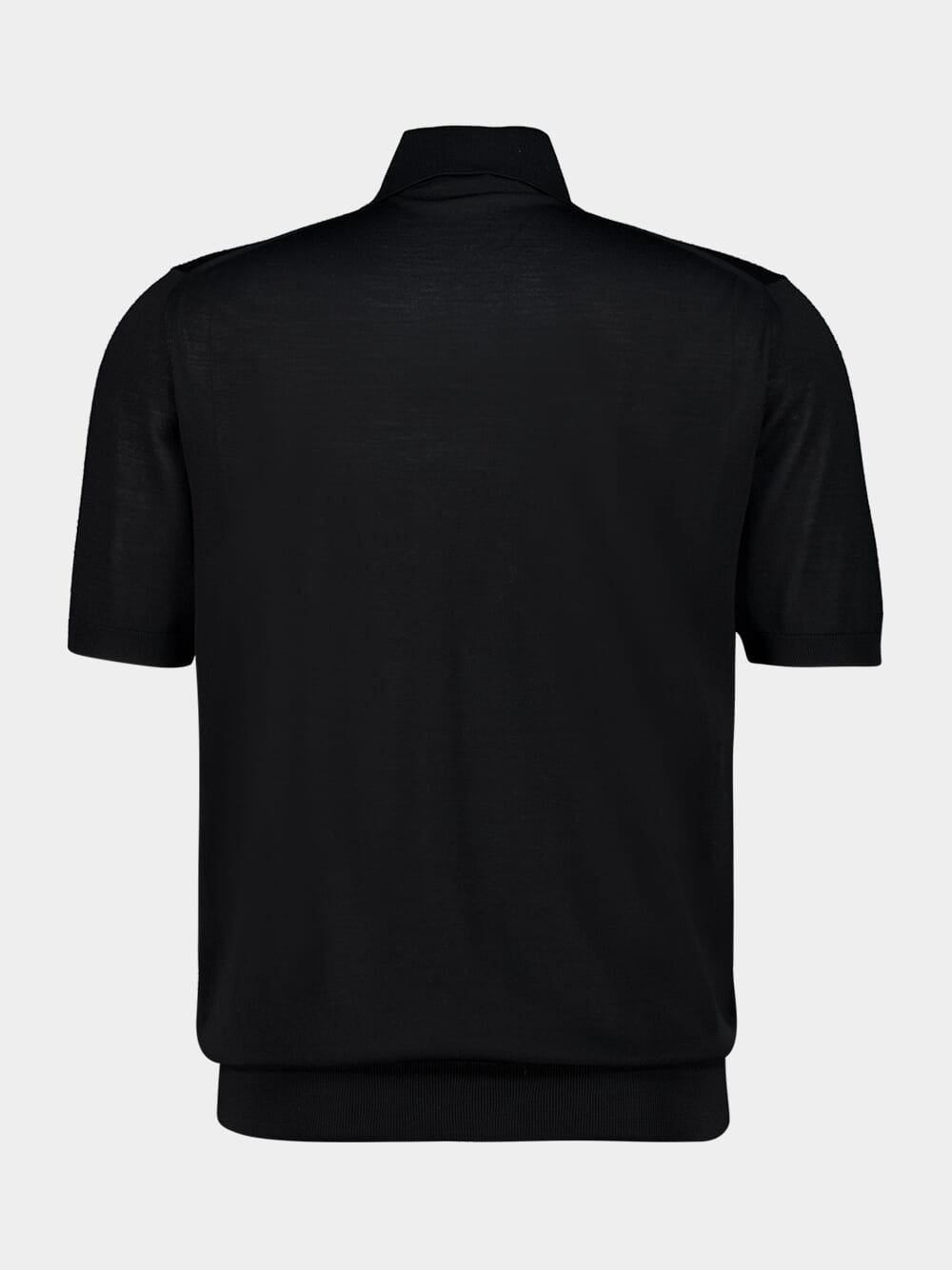 Black Superfine Wool Polo Shirt
