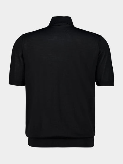 Black Superfine Wool Polo Shirt