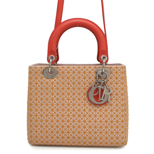 Dior Lady Dior 2way Bag Pink/Orange Leather Size Medium