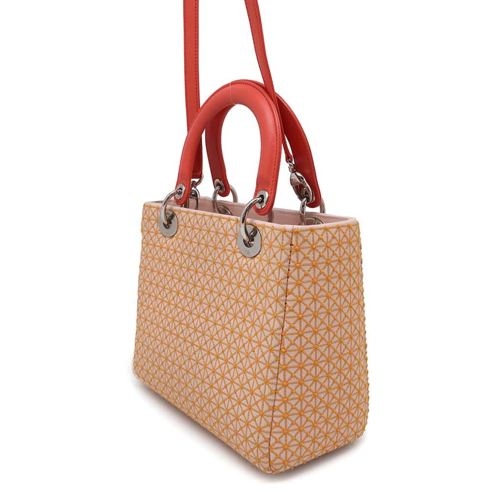 Dior Lady Dior 2way Bag Pink/Orange Leather Size Medium