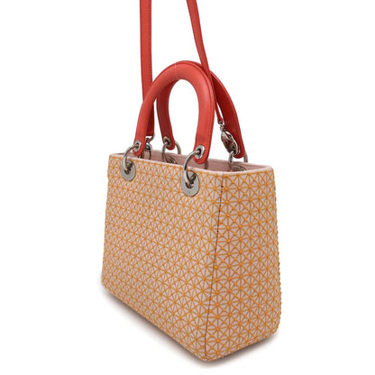 Dior Lady Dior 2way Bag Pink/Orange Leather Size Medium