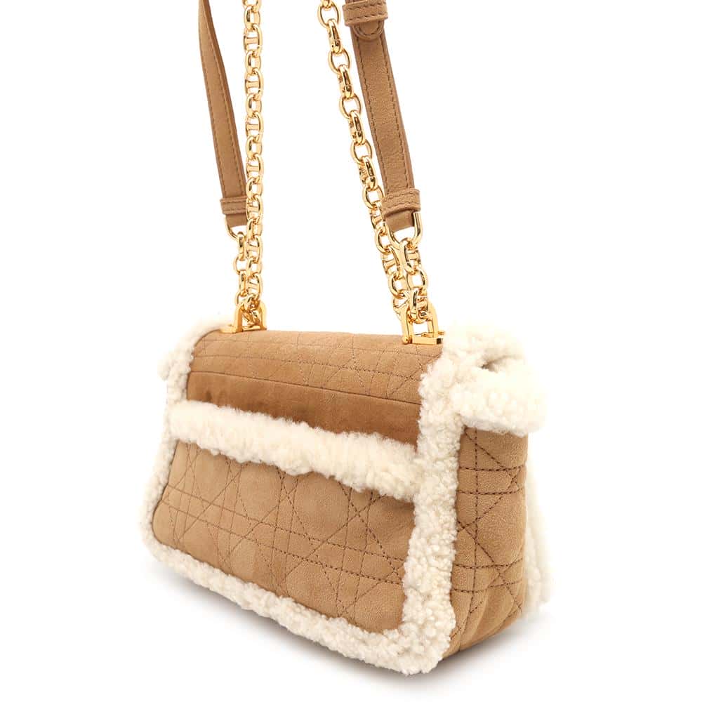 Dior Caro Chain Shoulder Bag Brown/White Mouton suede