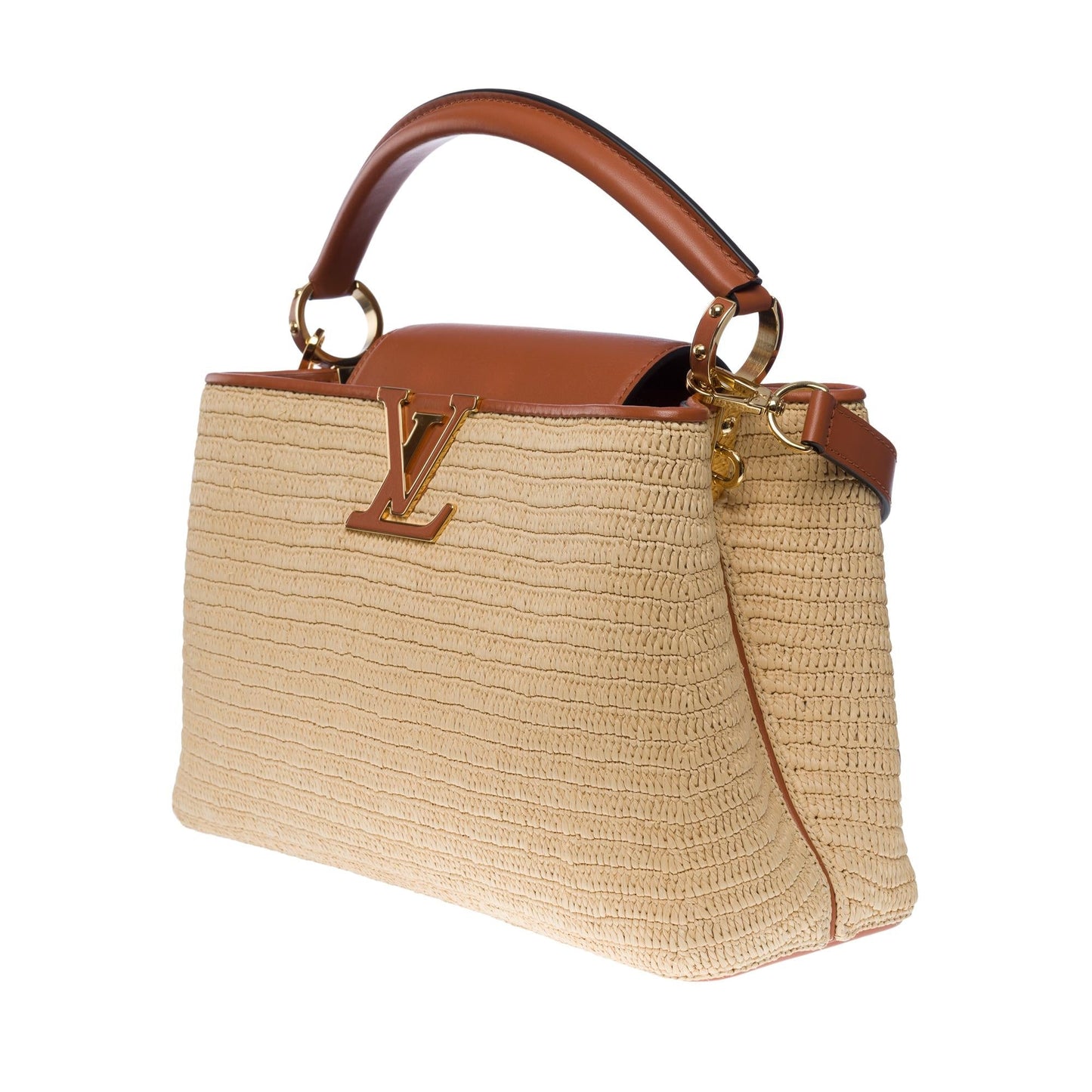LOUIS VUITTON Limited Edition Capucines MM handbag strap in braided Raffia, GHW