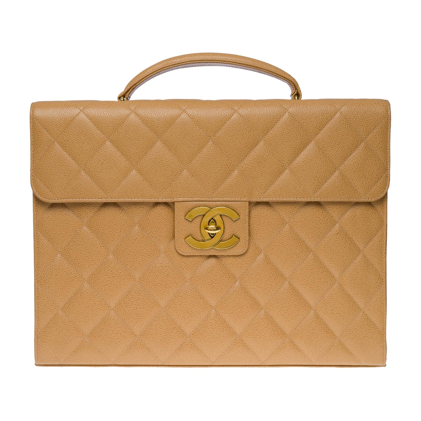 CHANEL Amazing vintage Briefcase in beige caviar leather, GHW