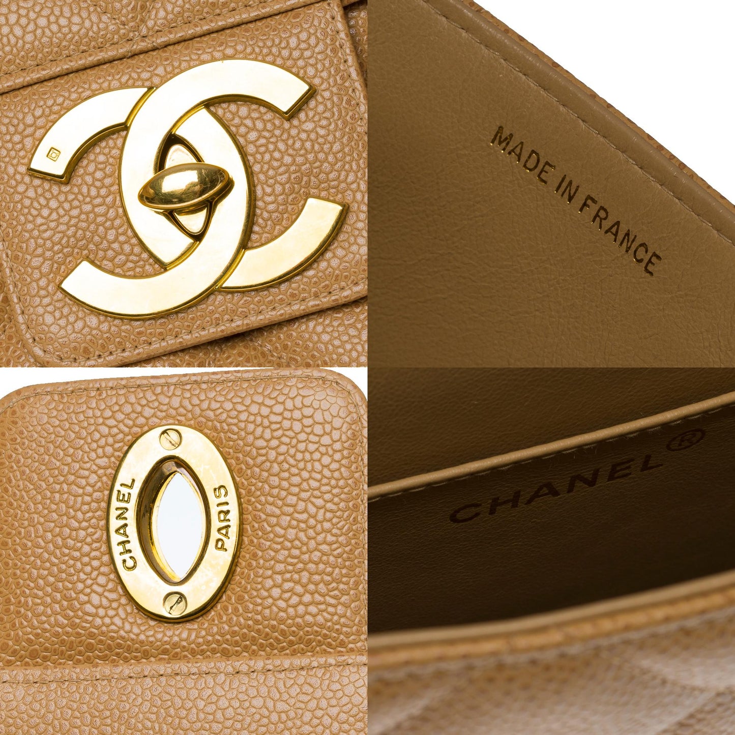 CHANEL Amazing vintage Briefcase in beige caviar leather, GHW