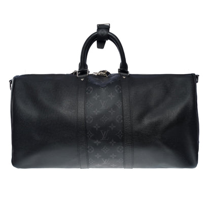 LOUIS VUITTON Keepall 50 Taigarama Travel bag in black canvas and leather , SHW