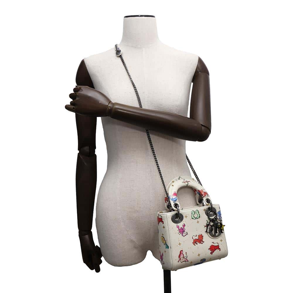 Dior Lady Dior 2WAY Handbag Constellation Ivory/MulticolorS0856BNER Leather Size Mini