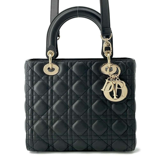 Dior Lady Dior 2WAYHandbag BlackM0565ONGE Lambskin Size Medium