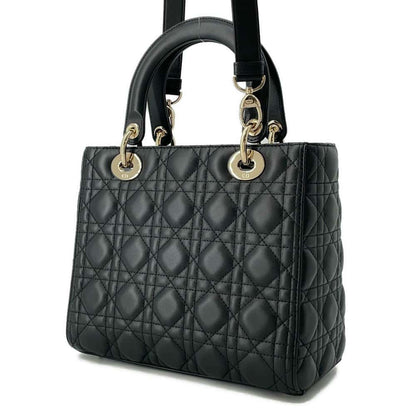 Dior Lady Dior 2WAYHandbag BlackM0565ONGE Lambskin Size Medium