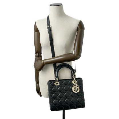 Dior Lady Dior 2WAYHandbag BlackM0565ONGE Lambskin Size Medium