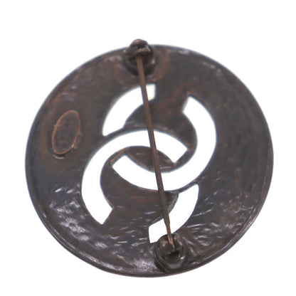 CHANEL CC Logos Circle Pin Brooch Dark Brown 98A #CD873