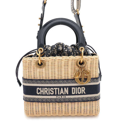 Dior Oblique Wicker Rattan Basket Bag Natural/NavyM0565CMVO Straw Canvas Size Medium