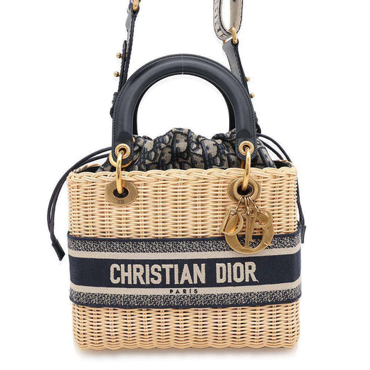 Dior Oblique Wicker Rattan Basket Bag Natural/NavyM0565CMVO Straw Canvas Size Medium
