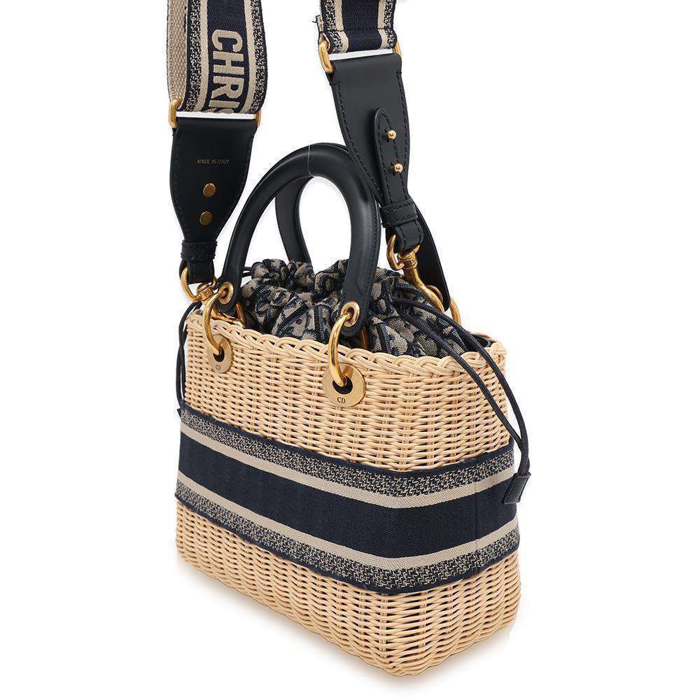 Dior Oblique Wicker Rattan Basket Bag Natural/NavyM0565CMVO Straw Canvas Size Medium