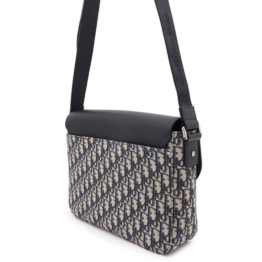 Dior Saddle Oblique Shoulder Bag Black/Navy1ADME162YKS Leather Canvas