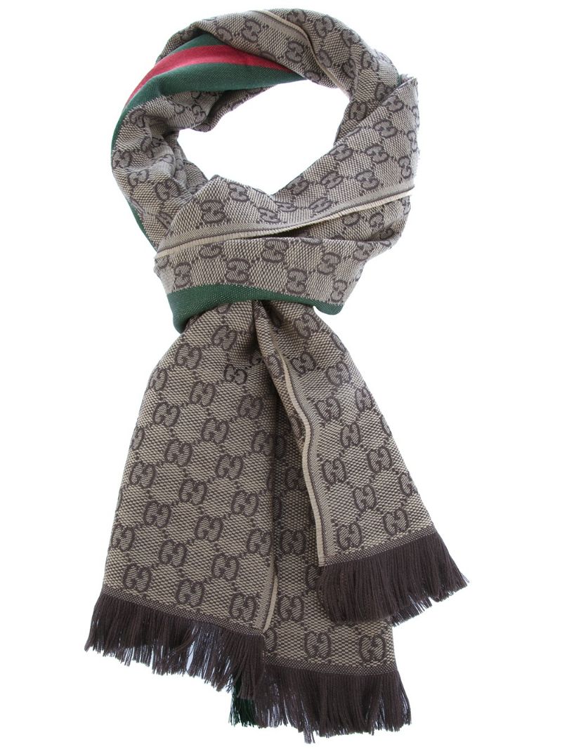 Gucci - Logo embellished scarf - men - Wool/Silk - One Size - Brown