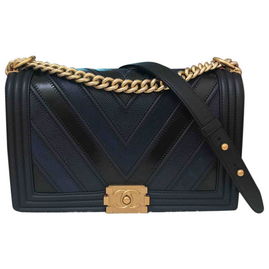 Chanel boy navy leather handbag