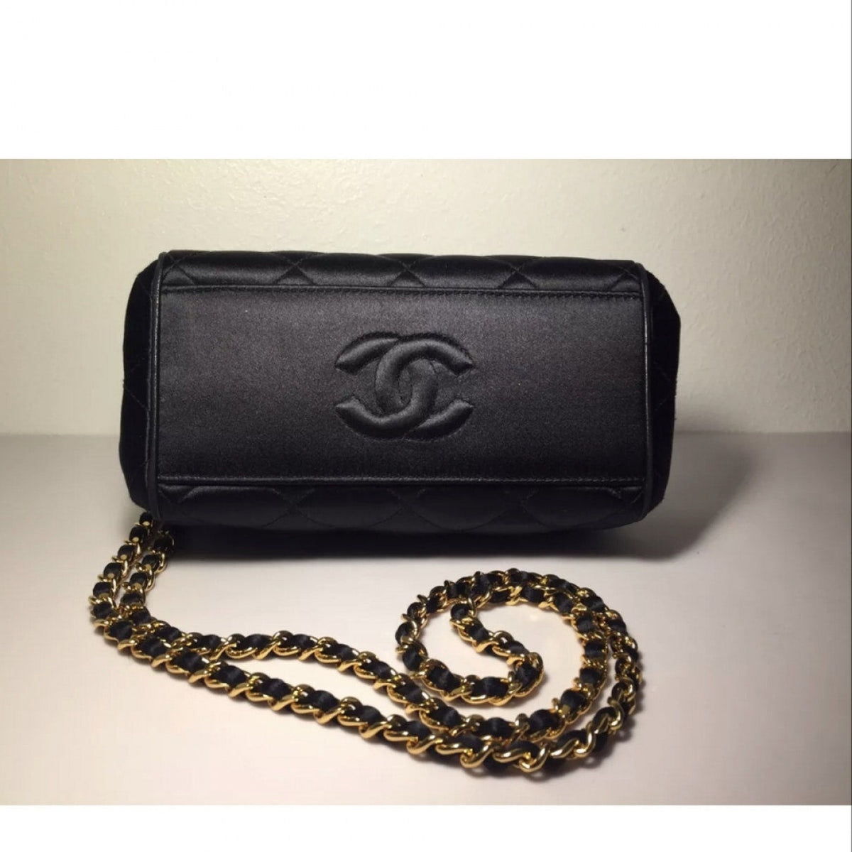 Chanel black silk handbag
