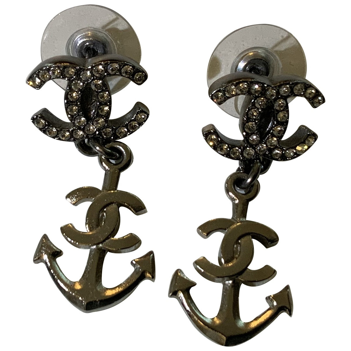 Chanel cc silver metal earrings