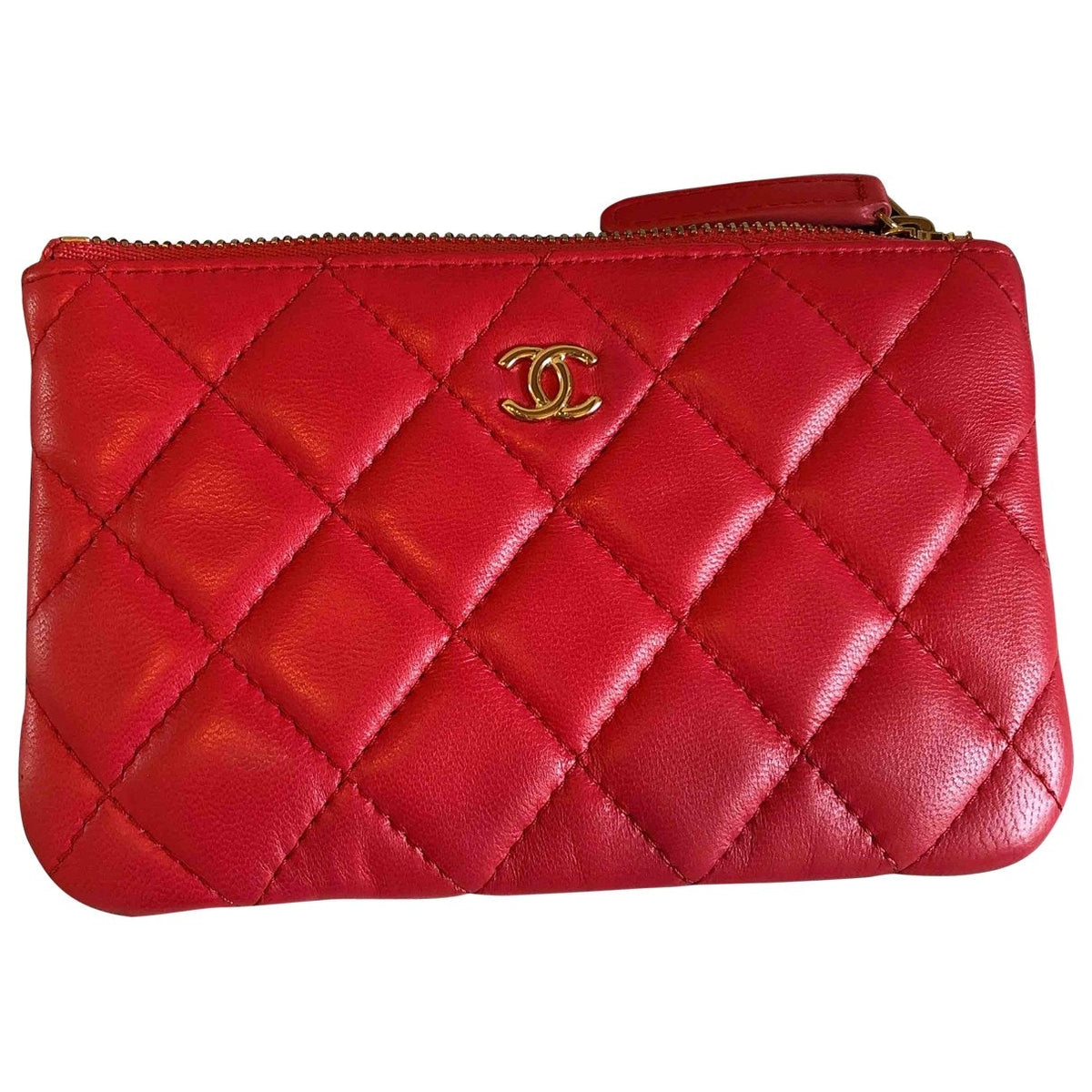 Chanel red leather clutch bag