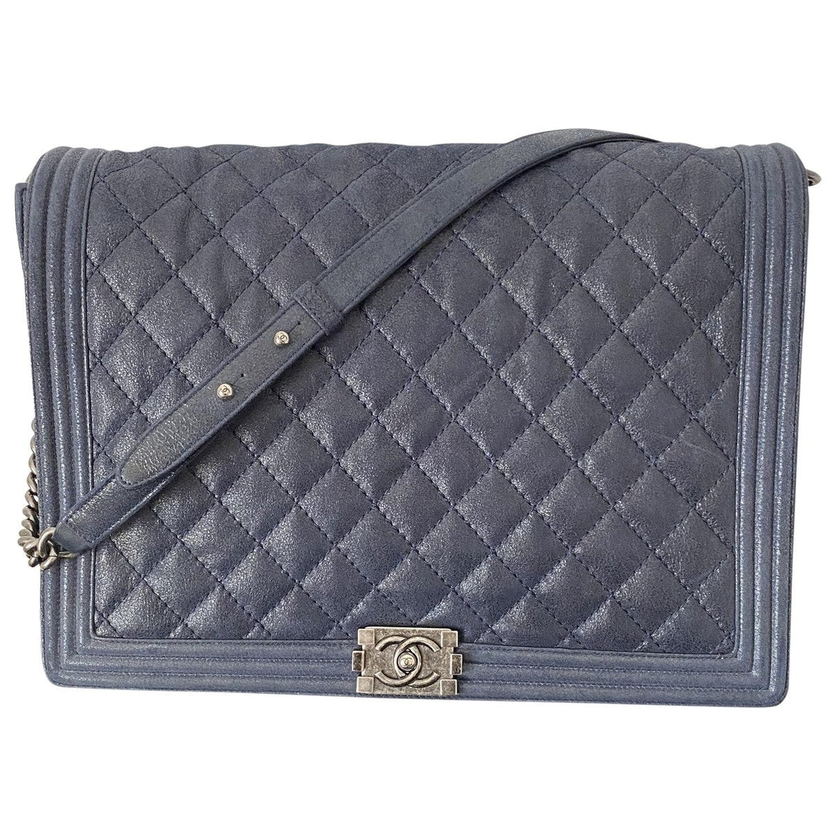 Chanel boy blue leather handbag