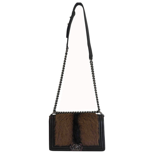 Chanel boy brown fur handbag