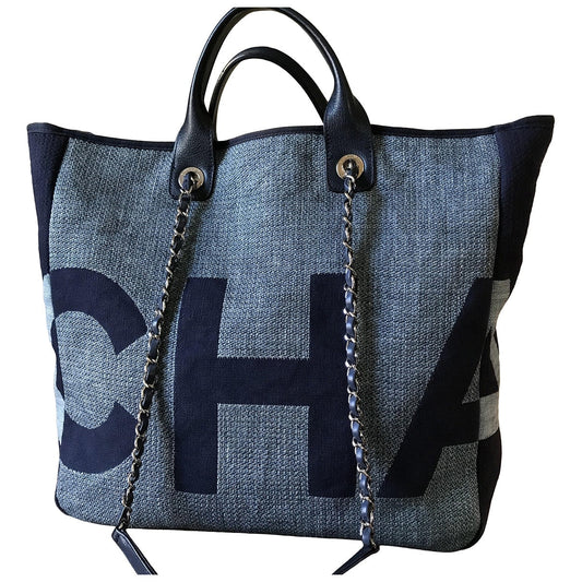 Chanel deauville blue cloth handbag