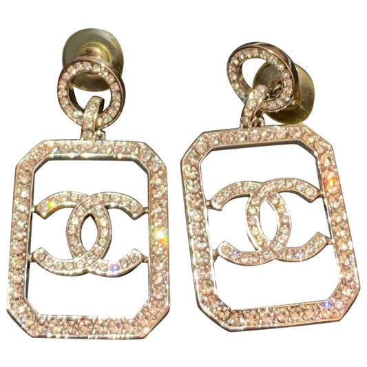 Chanel cc silver crystal earrings