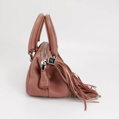 CHANEL Calfskin Leather Tassel Small Pink Bowler Bag