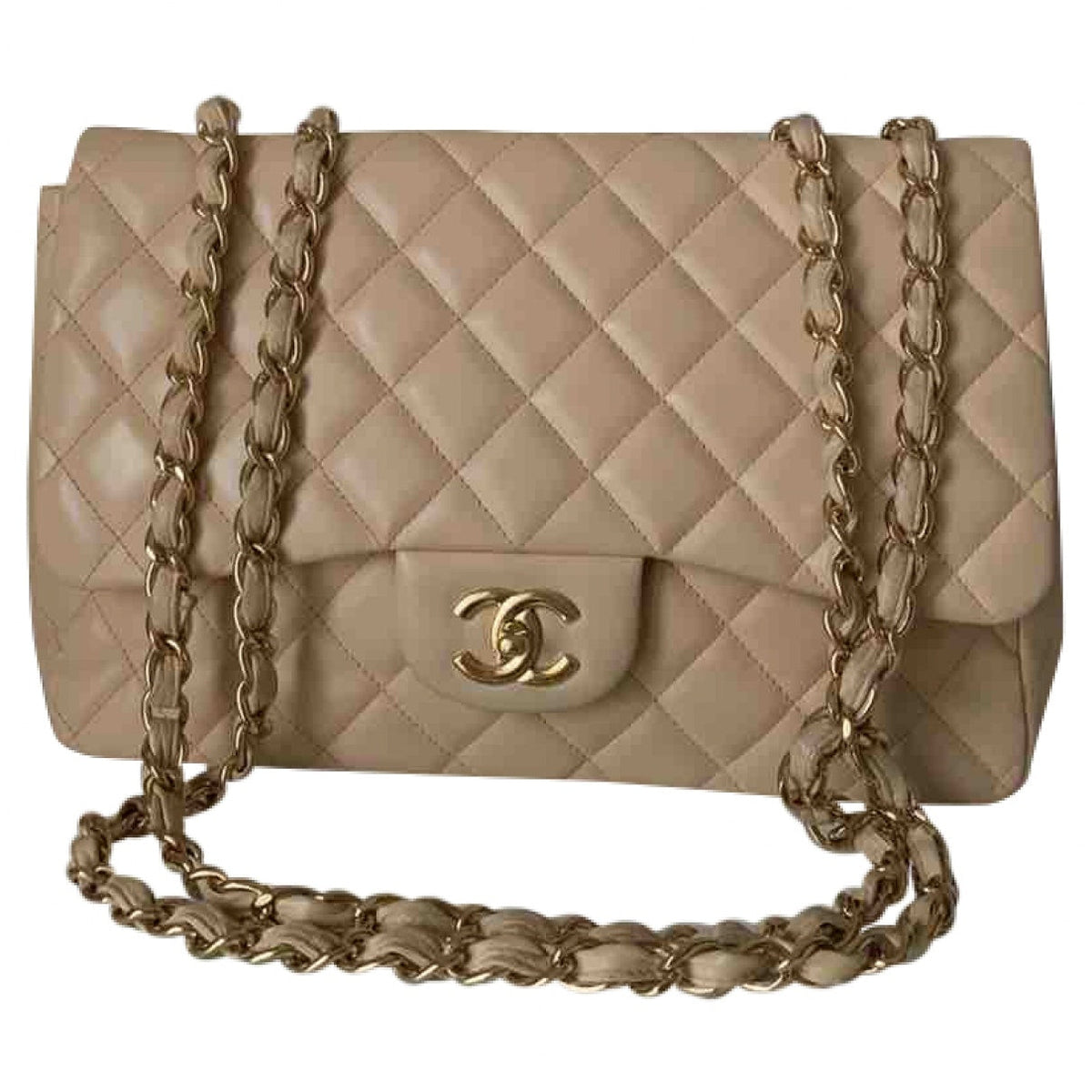 Chanel timeless/classique beige leather handbag