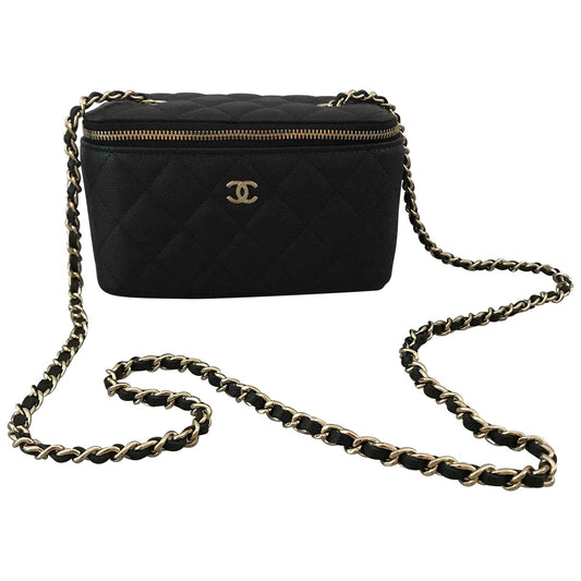 Chanel vanity black leather handbag