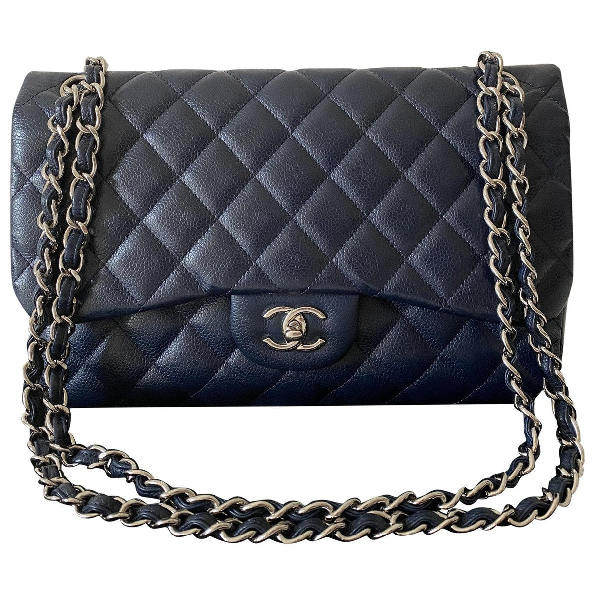 Chanel timeless/classique blue leather handbag