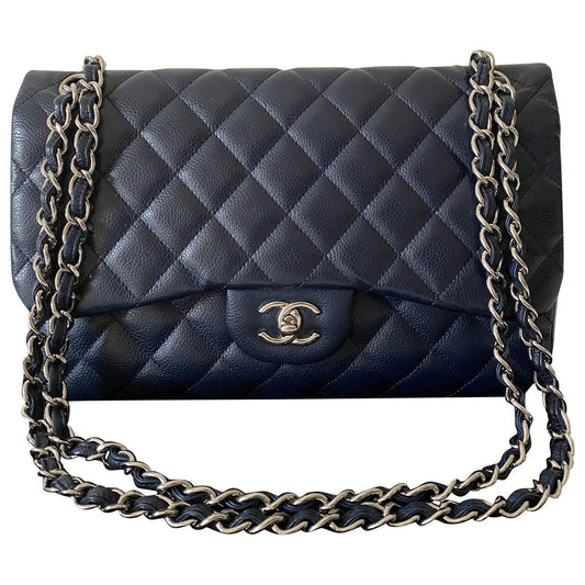 Chanel timeless/classique blue leather handbag