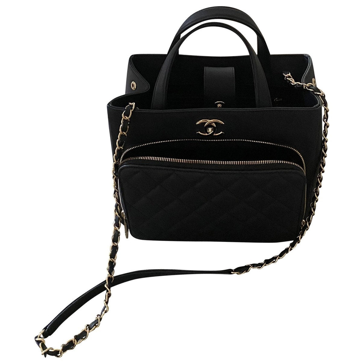 Chanel business affinity navy leather handbag