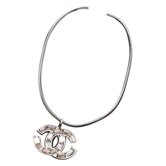 Chanel cc silver metal necklaces