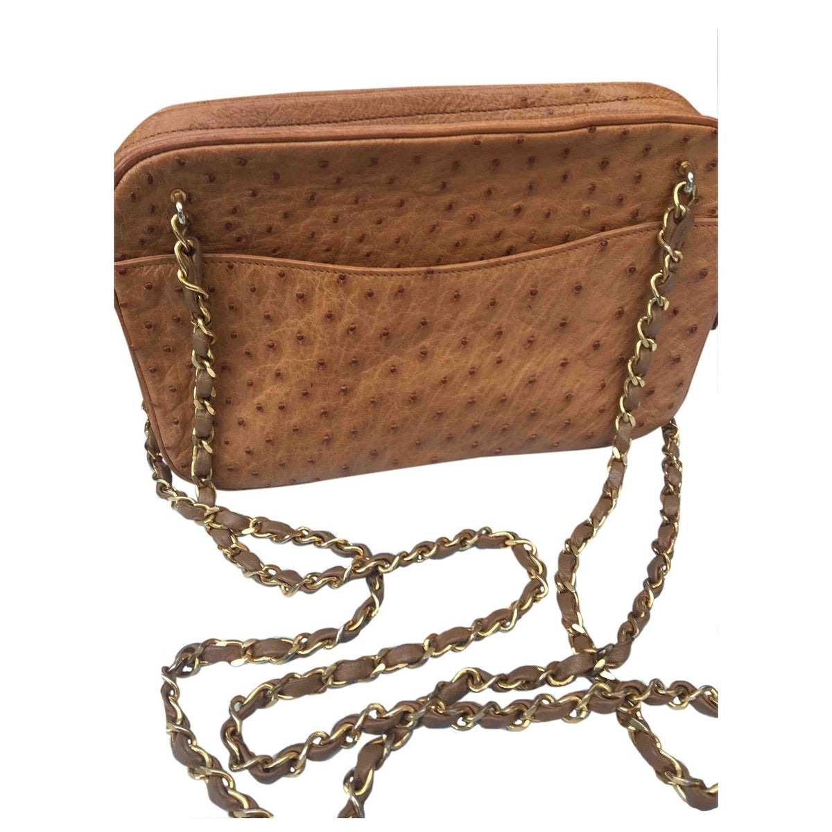 Chanel camel ostrich handbag