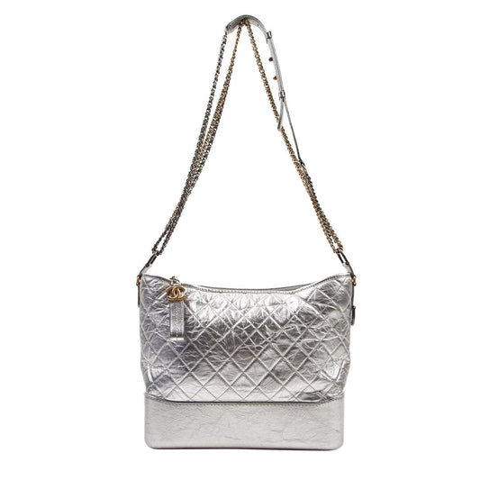 Chanel gabrielle silver leather handbag