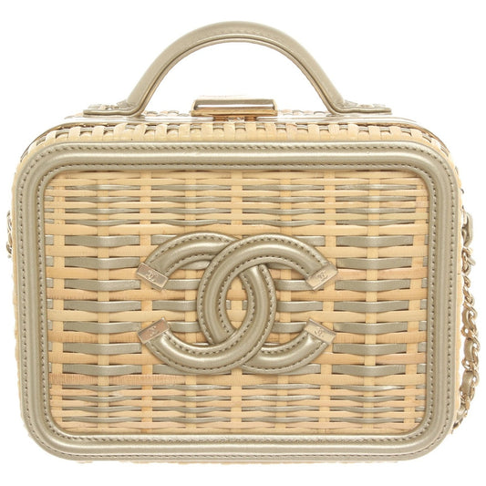Chanel vanity beige wicker handbag