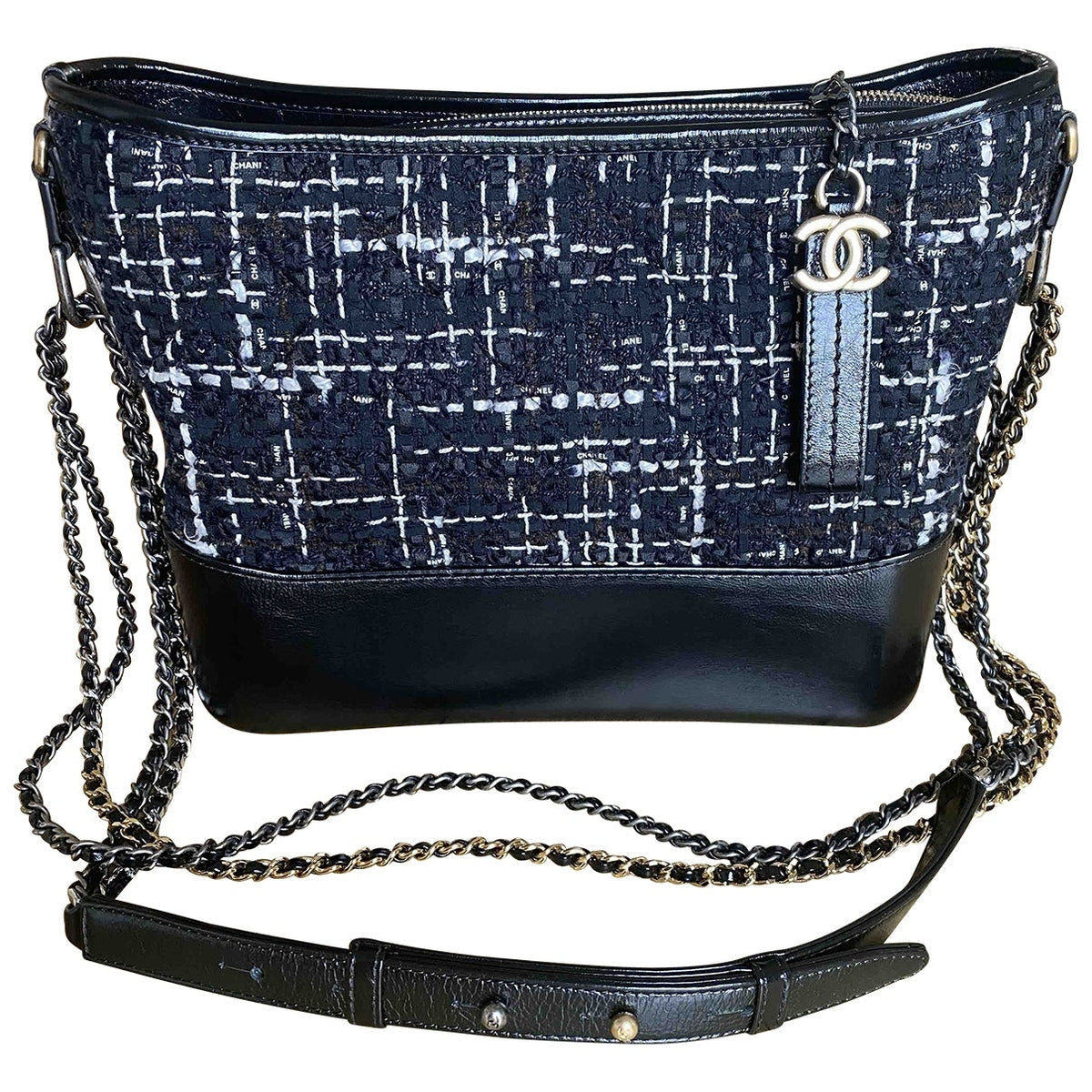 Chanel gabrielle black tweed handbag
