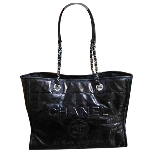 Chanel deauville black leather handbag