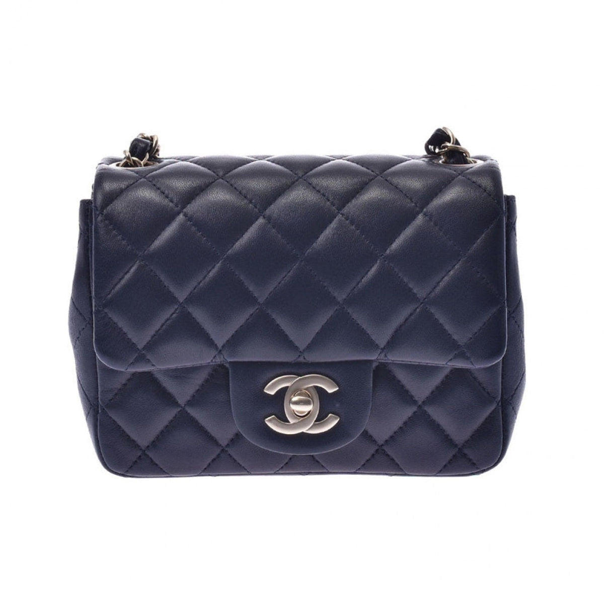 Chanel timeless/classique navy leather handbag
