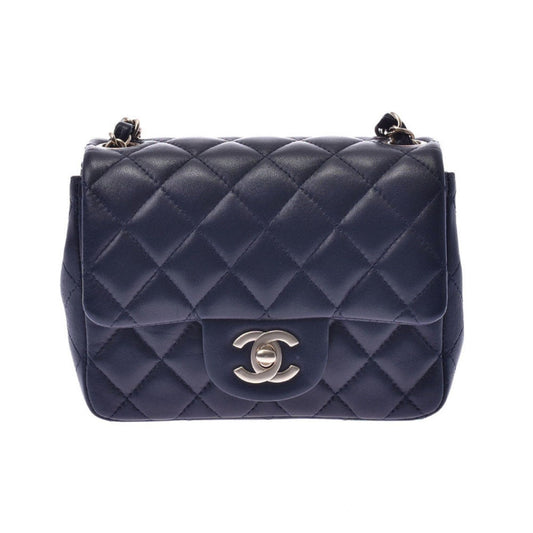 Chanel timeless/classique navy leather handbag